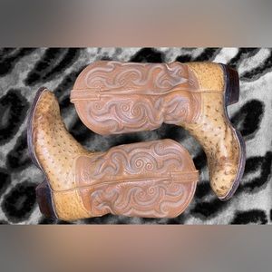 Tony Lama Vtg Full Quill Ostrich Cowboy Boots Mens 10D